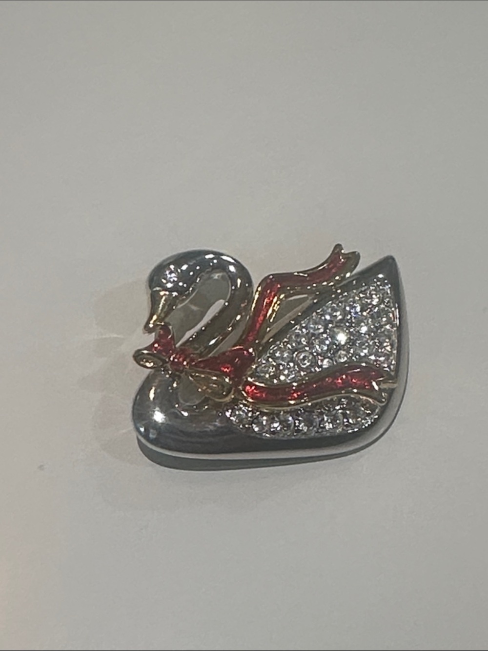 Swarovski Crystal Swan Brooch – Red Enamel Bow